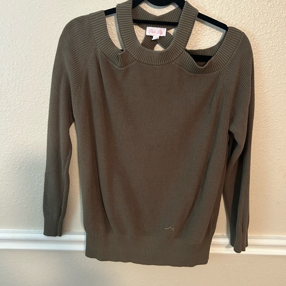 ✨ NWOT PINK LILY Olive Green Criss-Cross Ribbed Sweater ✨ - Picture 4 of 5
